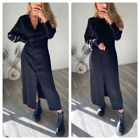 ZARA SATIN EFFECT VISCOSE SHIRT DRESS - Picture 2 of 7